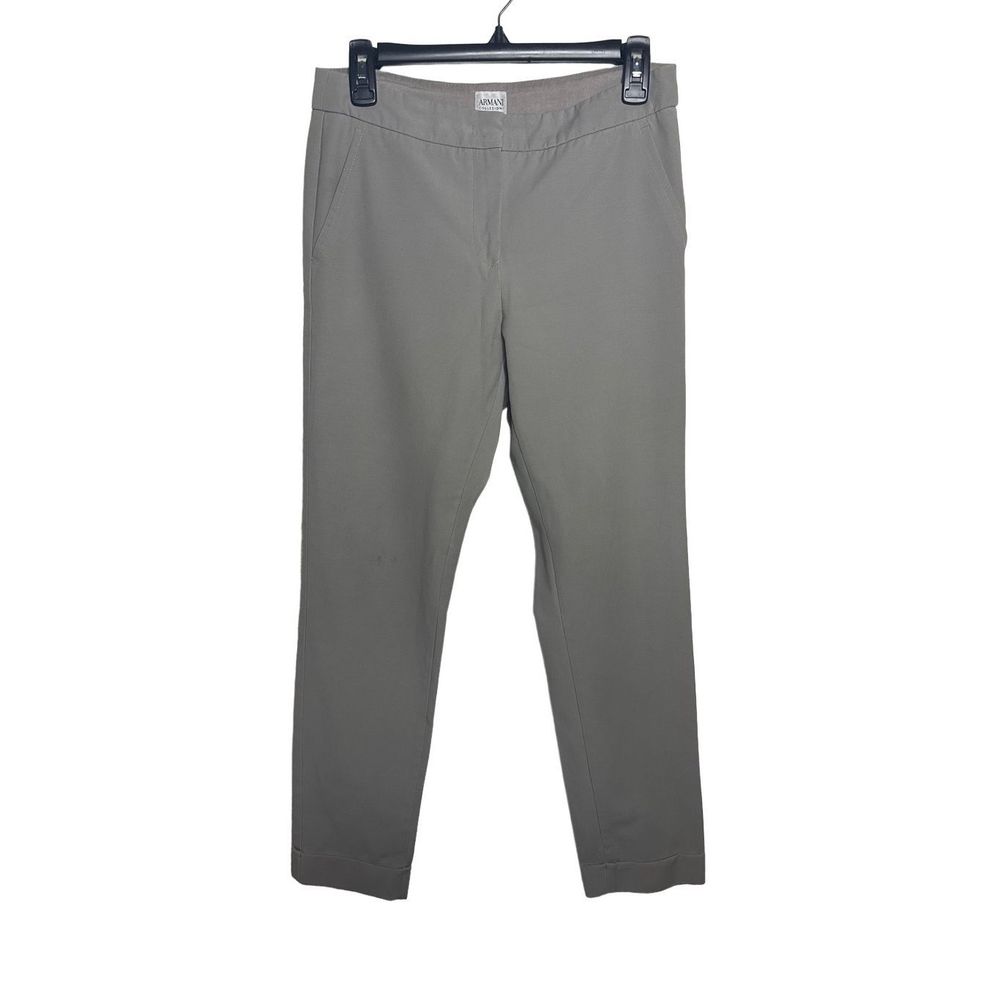 Armani Collezioni Khaki Dress Pants Tapered Cuffed Pants Flat Front Sz 4 Women's